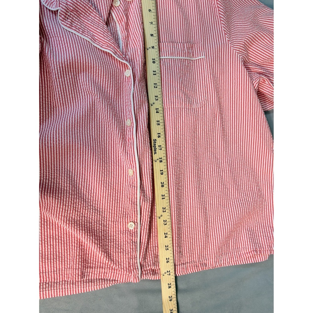 J Crew Seersucker Red White Pajama Lounge Set Long Sleeve Shorts Preppy   3X - Picture 12 of 16